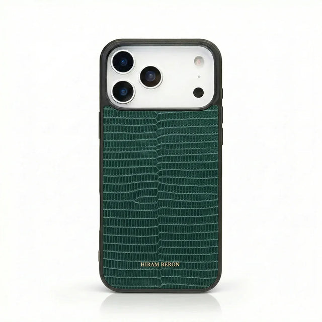 green lizard pattern iphone case with white background