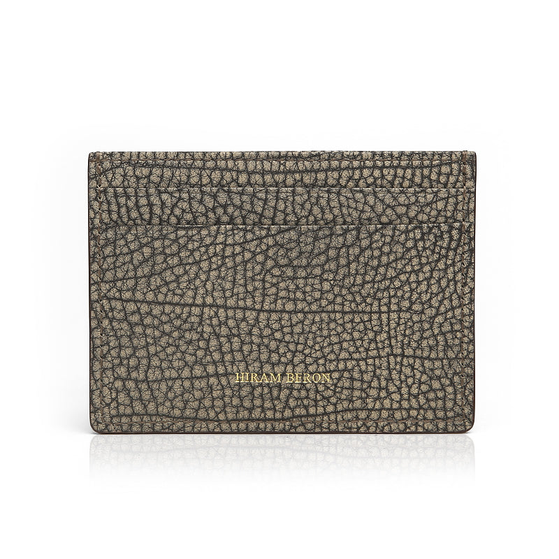 Card Case - Taupe with black tipping Pebble Pattern Top Grain Leather