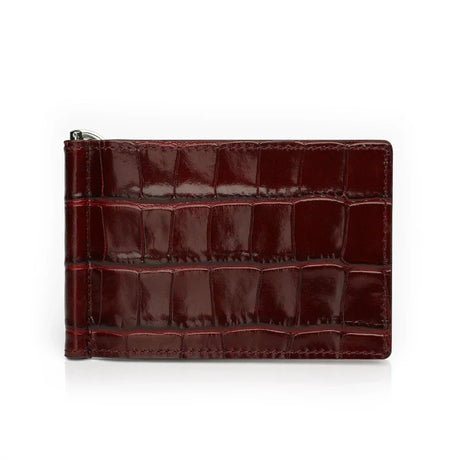 Front View of Brown Crocodile Pattern Money Clip wallet