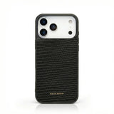 black lizard pattern iphone 17 pro max case with HIRAM BERON brand name on it