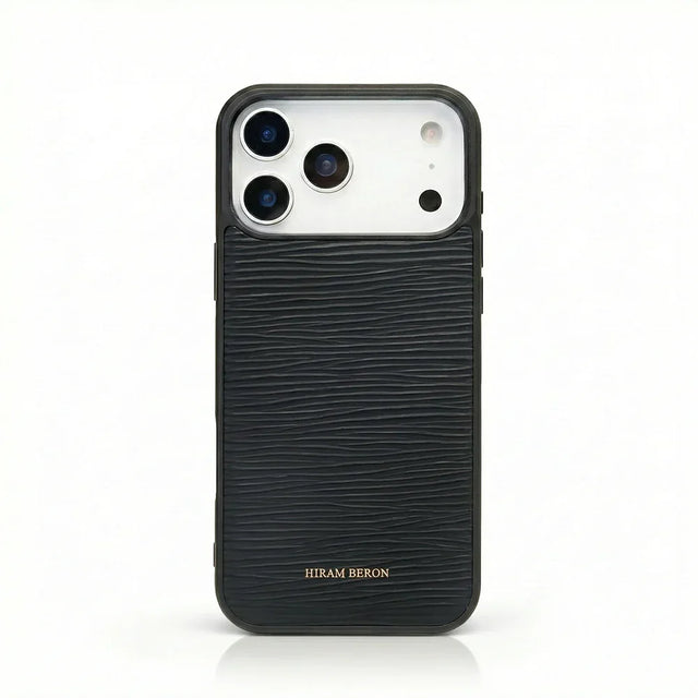 black epi leather iphone case with white background