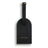 Black leather luggage tag with 'Hiram Beron' branding on a white background
