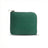 Green vegetable tanned leather coin wallet with a zipper on a white background
