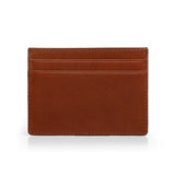the back of brown vegetable tanned leather ccard case with white background