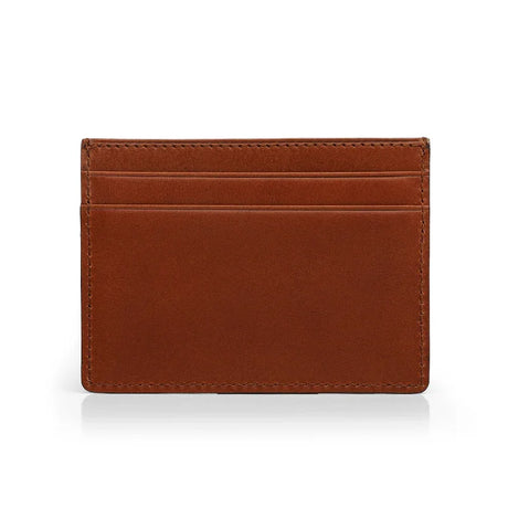 the back of brown vegetable tanned leather ccard case with white background