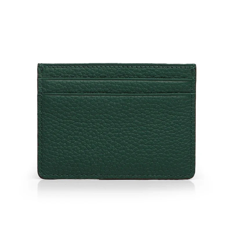 back view of the green leather card holder with a white background