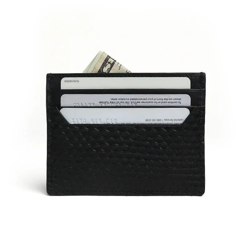 back view of black python skin card holder with white background
