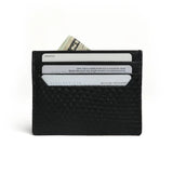 back view of black python skin card holder with white background