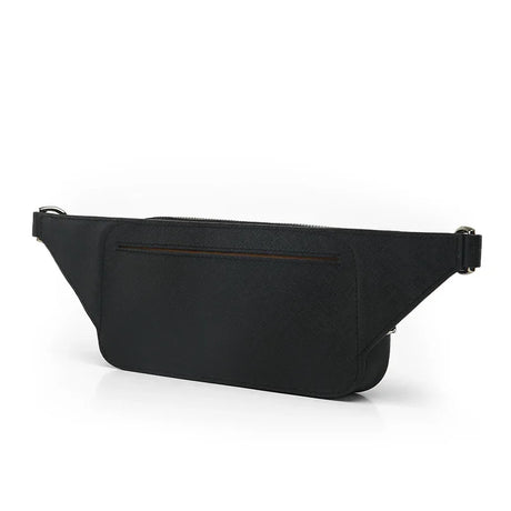 the back of the black saffiano belt bag