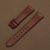 Pair of 1.8mm flat brown Italian Ausonia double shoulder leather watch bands showing natural textured grain  