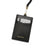 Black leather cardholder with a lanyard on a white background