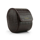 Brown crocodile-patterned leather watch box on a white background