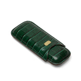 Luxury emerald green croc-embossed leather cigar case with gold plaque, premium travel accessory