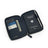 Navy blue epsom leather passport wallet with a German passport and cards on a white background