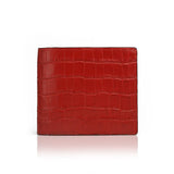 Red aligator-patterned wallet on a white background