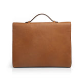 the back of the brown Leather Tablet Briefcase with a white background