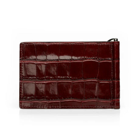 Back View Brown crocodile-patterned money clip wallet on a white background
