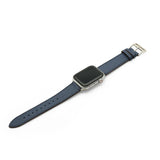 Smartwatch with a blue goat skin  watch band strap on a white background