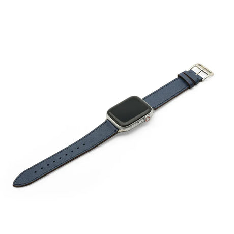 Smartwatch with a blue goat skin  watch band strap on a white background