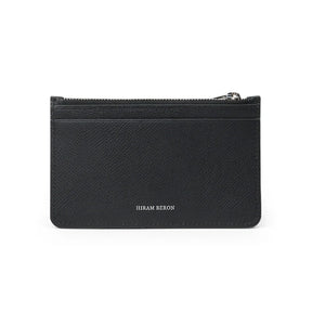Epsom Black leather cardholder with 'Hiram Beron' branding on a white background