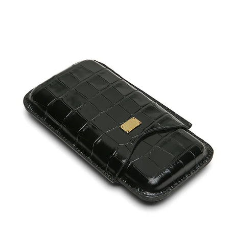 Black crocodile texture leather phone case with gold plaque, luxury protective cover for smartphone