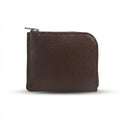 Dark Brown leather coin wallet with a zipper on a white background