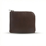 Dark Brown leather coin wallet with a zipper on a white background