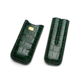 Luxury emerald green crocodile leather cigar case with gold plaque, premium travel accessory