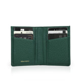 Green pebble leather wallet with card slots on a white background