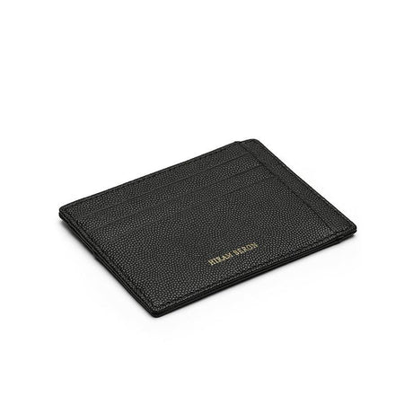 Black leather cardholder with gold brand name"HIRAM BERON" on a white background