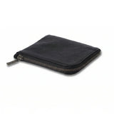 Black zippered coin pouch on a white background