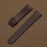 Pair of 1.8mm flat dark brown Badalassi Minerva Liscio veg-tan watch bands showing smooth grain texture 