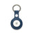 Blue textured leather AirTag keychain with metal ring, sleek Apple tracker accessory