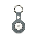 Apple AirTag holder in a gray leather case on a white background