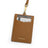 Brown leather cardholder with gold lanyard on a white background