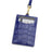 Blue crocodile pattern ID holder with a lanyard on a white background