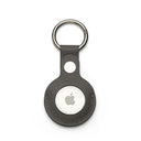 Grey epsom leather airtag keychain on a white background
