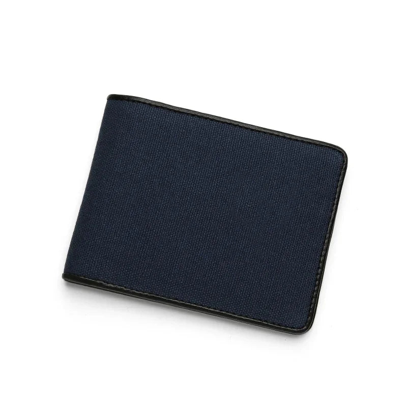 Navy blue canvas wallet on a white background