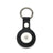 Black saffiano leather airtag holder keychain on a white background