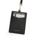 Black cardholder with a lanyard featuring 'Hiram Beron' branding on a white background.