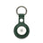 Green textured leather AirTag keychain with metal ring, sleek Apple tracker accessory