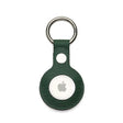 Green textured leather AirTag keychain with metal ring, sleek Apple tracker accessory