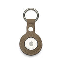 Beige leather Apple AirTag holder on a white background