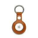Orange leather Apple AirTag holder on a white background