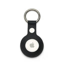 Black leather Apple AirTag keychain on a white background