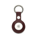 Luxury burgundy leather AirTag keychain with silver ring, premium accessory for Apple AirTag