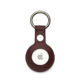 Luxury burgundy leather AirTag keychain with silver ring, premium accessory for Apple AirTag