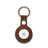 Brown pebble leather airtag keychain with Apple logo on a white background