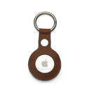 Brown pebble leather airtag keychain with Apple logo on a white background