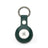 Green Leather Apple AirTag holder with silver ring on a white background